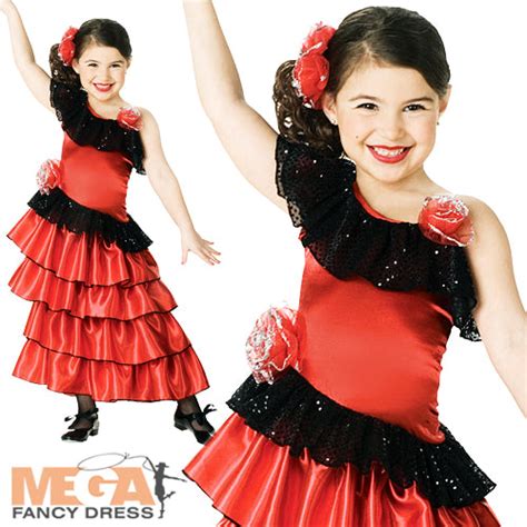 Girls Red Spanish Senorita Costume Mega Fancy Dress