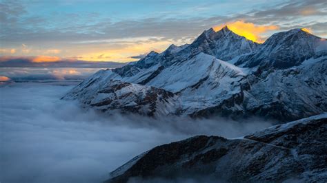 Wallpaper Nature Landscape Mountains Clouds Sky Snow Snowy