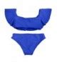 Lady Girls Off Shoulder Ruffle Swim Bathing Suit Bikini Two Piece Set Sapphire Blue CU O IYE