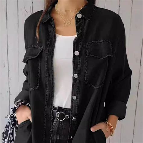 Retro Decoration Denim Jacket Women Stylish Ripped Edge Womens Ebay