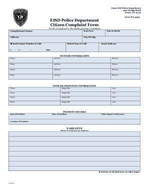 Fillable Online EISD Police Department Citizen Complaint Form Fax Email