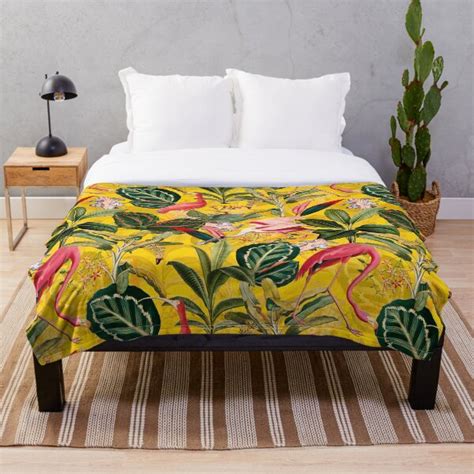 Vintage Yellow Tropical Bird Jungle Garden Throw Blanket For Sale By