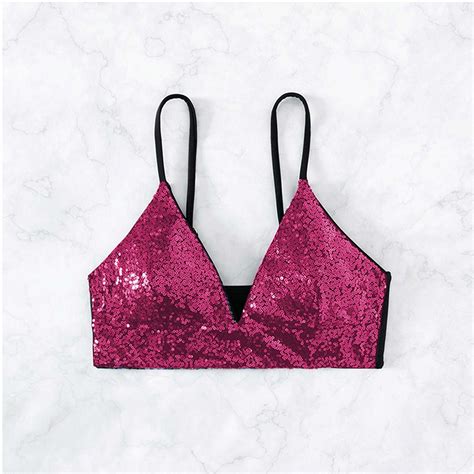 Aboser Bikini Top For Women Sparkly Sequin Swim Tops Adjustable Spaghetti Straps Bathing Suit