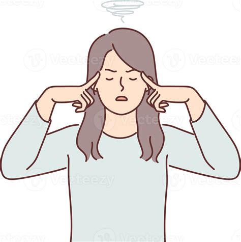 Woman suffers from dizziness and migraine caused by regular stress or
