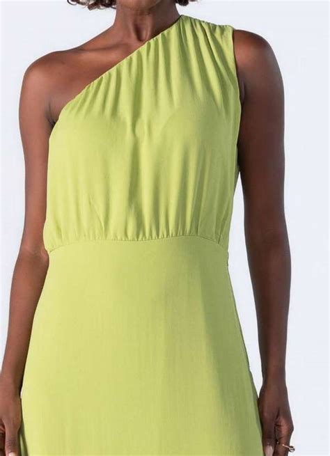 Vestido Longo Crepe Um Ombro Verde Lamis