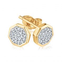 1 6ctw Diamond Pavé Yellow Gold Octagon Stud Earrings REEDS Jewelers