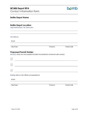 Fillable Online Bcmb Depot Rfa Contact Information Form Fax Email Print