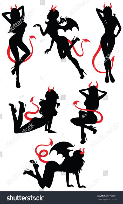 Collection Set Beautiful Sexy Devil Women Stock Vector Royalty Free