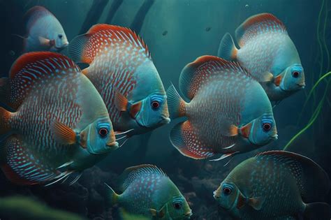 Premium Ai Image Discus Fish Underwater Lush Nature By Generative Ai