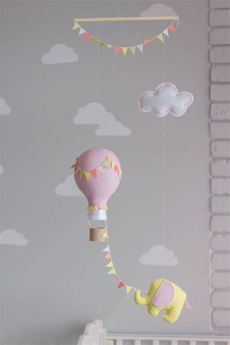 Hot Air Balloon Nursery Decor Pink And Yellow Floating Baby Elephant