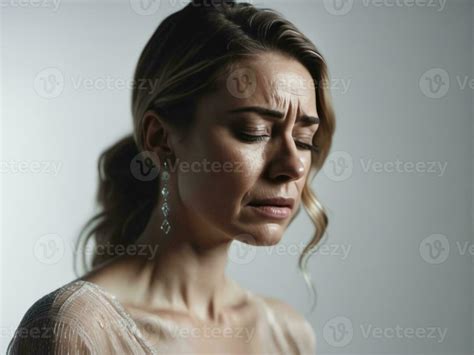 Sad Desperate Grieving Crying Woman With Tears Eyes Ai Generated