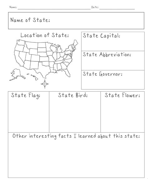 Printable Blank State Fact Sheet Teaching Life Skills World History