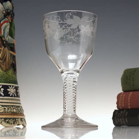 Large Antique 18th Century Engraved Georgian Opaque Twist Wine Goblet C1760 Dm Wine Glasses