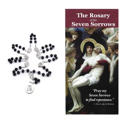 Seven Sorrows Rosary Chaplet Black Beads And Instructions Pamphlet Catholic Ebay