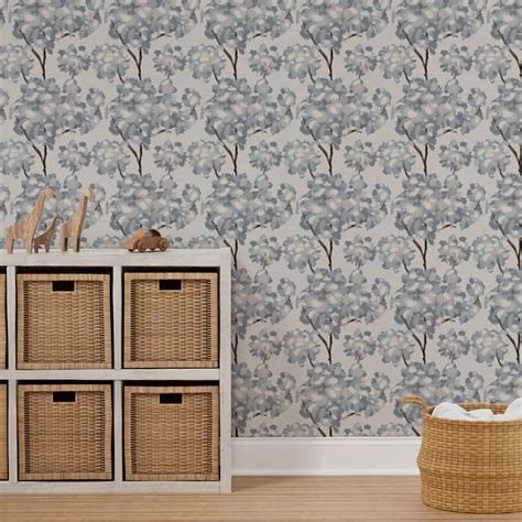 Grasscloth Ernesto Ikat Gray Trees Wallpaper Spoonflower