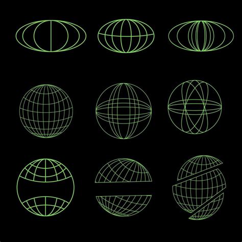 Retro Globe Element Green Globe Y2k Style On Black Background 21054729