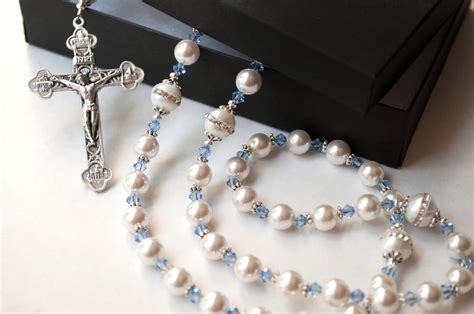 Something Blue Catholic Wedding Rosary Swarovski Pearl