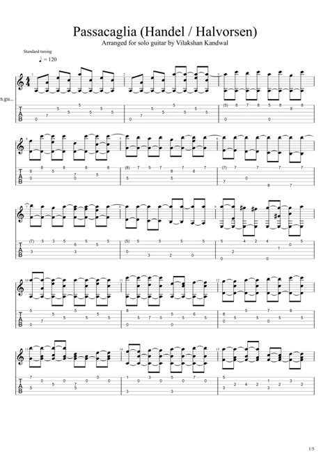 Passacaglia Handel Halvorsen Acoustic Guitar Digital Sheet