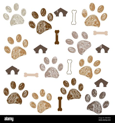 Brown Colored Paw Print With Bone And Dog Hut Stock Vector Image And Art