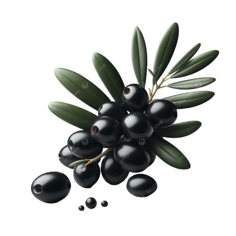 3d Olive Tree Branch Ripe Black Olives And Leaves On Transparent