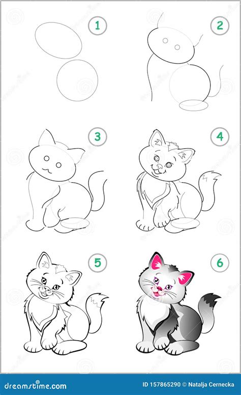 How To Draw Step by Step a Cute Little Kitten. Educational Page for ...