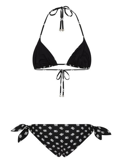 Dolce Gabbana Padded Triangle Bikini With Dg Logo Print In Black Modesens