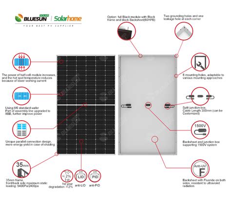 Bluesun 하프 컷 셀 Pv 모듈 Perc 태양 전지 패널 모노 370w 370wp 370watt 태양 전지 패널전문