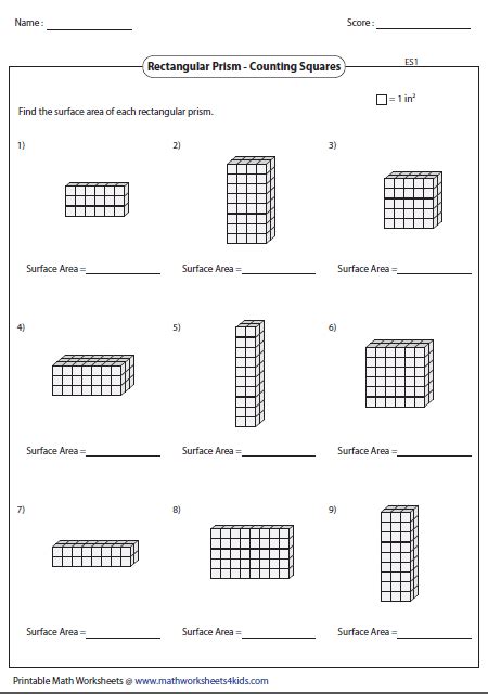 surface area of a pyramid worksheet