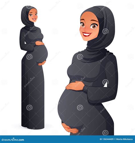 Beautiful Muslim Pregnant Woman In Hijab Vector Illustration Stock