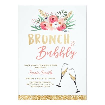 Brunch Bubbly Bridal Shower Pink Gold Champagne Invitation Zazzle