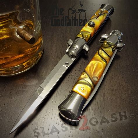 Godfather Stiletto Knife Italian Style Classic Switchblade Yellow Pe