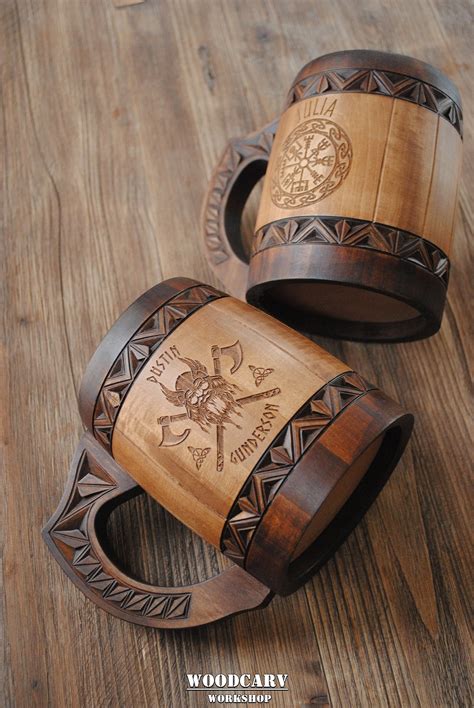 Dad T Viking Wooden Beer Mug Groomsman Mug Birthday Mens Etsy