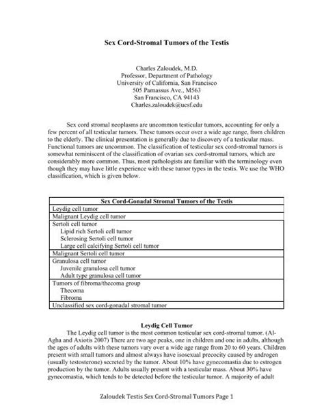 Sex Cord Stromal Tumors Of The Testis Departments Of Pathology