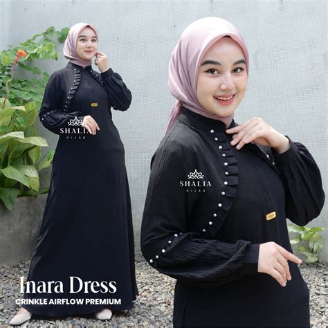 Jual Shalia Hijab Gamis Crinkle Airflow Inara Dress Wanita Busui