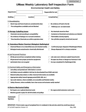 Fillable Online Ehs Umass UMass Weekly Laboratory Self Inspection Form