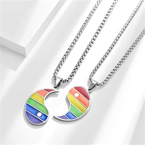 Rainbow Gay Couple Neckchain Chinese Style Taiji Yin Yang Pendant