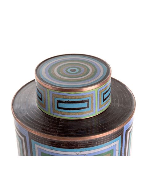 Cloisonné Enameled Tea Box Rectangular Stripes Blue Black Extra Tall Curiosa Cabinet