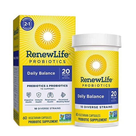 Renew Life Daily Balance Prebiotics Probiotics 20 Billion CFU 60