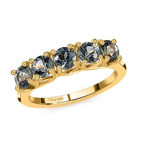 Buy Natural Parti Sapphire 5 Stone Ring In Vermeil Yellow Gold Over