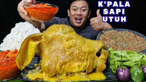 MAKAN BESAR PALA SAPI UTUH PEDAS LALAPAN MENTAH SAMBEL TERONG REBUS