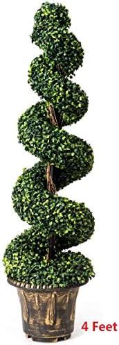 Amazon GOPLUS 4 Ft Artificial Boxwood Spiral Topiary Tree Fake