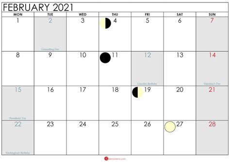 Best Free 🇺🇸 Blank February Calendar 2021