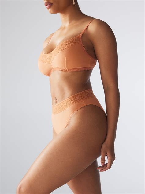 Cotton Essentials Lace Trim High Leg Bikini Panty In Nude Orange