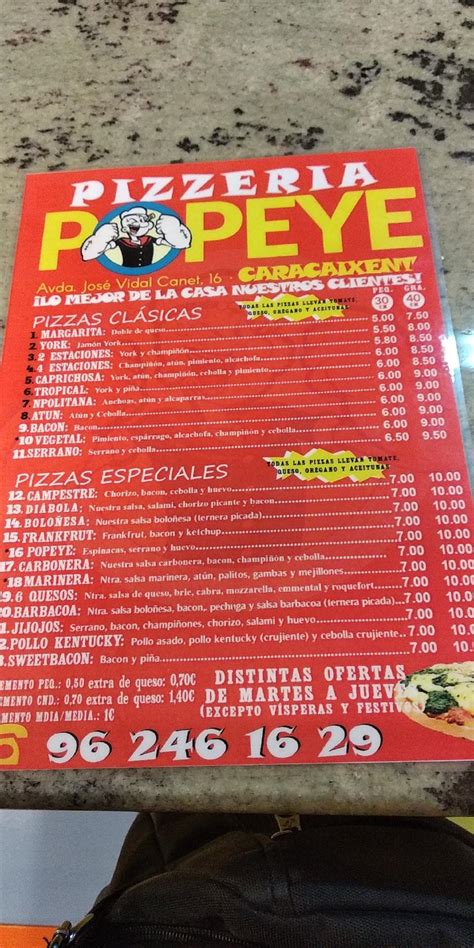 Carta De Pizzeria Popeye Carcagente