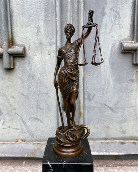 Lady Justice Bronze Sculpture On Marble Base Vintage Etsy