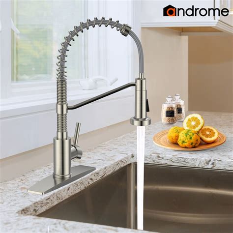 Androme Stainless Steel Single Handle Pull Down Kitchen Faucet With Sprayer Deck Plate Included