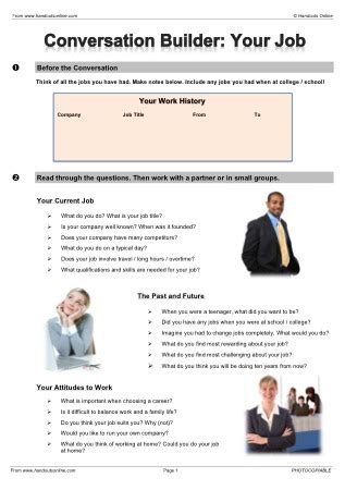 Business English Conversation Worksheets Pdf