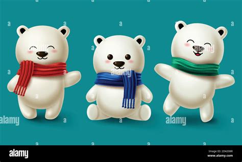 Winter Bears Character Vector Set Teddy Bear Or Polar Bear 3d Cartoon