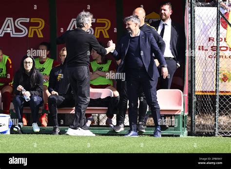 Alessandro Spugna Of As Roma Women And Maurizio Ganz Of A C Milan