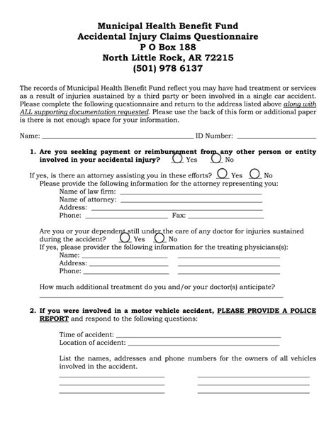 Accidental Injury Claims Questionnaire Form Fill Out And Sign